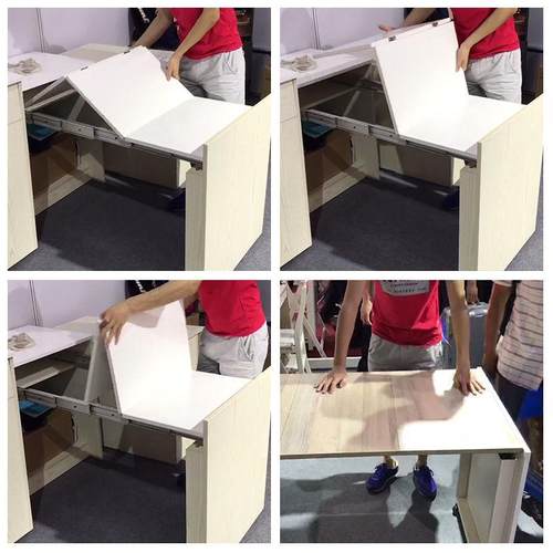 隐藏式抽拉折叠桌轨n多功能伸缩橱柜餐桌轨道滑轨五金配件隐形厨