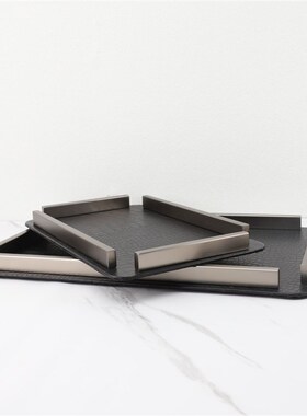 欧式简约金属皮革收纳托盘样板房卧C室客厅书房电视柜软装饰品摆