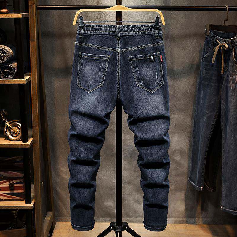 2025新款松紧腰牛仔裤男季薄直筒修身款春夏EPZ秋休长裤子闲男款