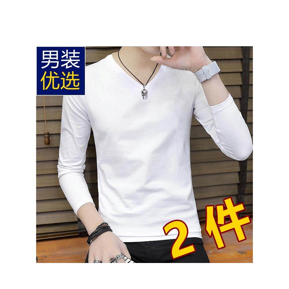 2025新款男士长袖t恤春秋款秋衣v领薄款上衣服打底衫体恤潮流高档
