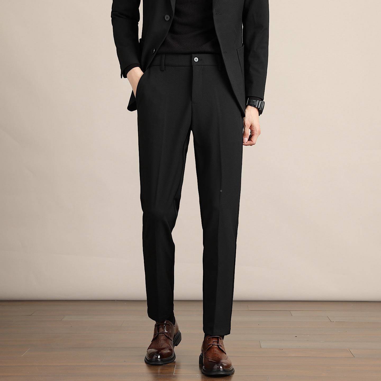 抗皱微锥九分西裤子男士夏薄款商务通勤直垂感修装现货身筒季休闲