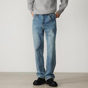 UZON浅蓝色牛仔裤男显高2024春夏新款男裤宽松cleanfi丁字裤子直