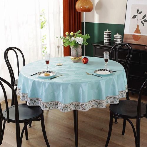 新中式台布圆形桌布可擦PU防烫酒店家用餐桌垫insW风防水防油免洗