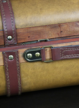 覆古皮箱摆件家居装饰木质手提箱创意结婚礼物酒柜室X内收纳装饰