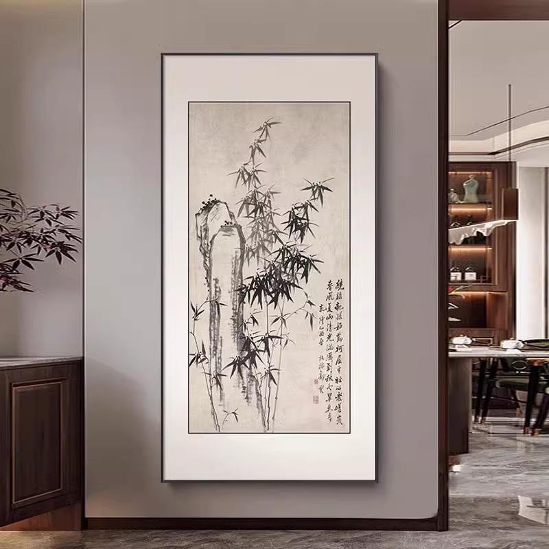郑板桥竹石图新中式水墨风玄关装饰C画书房办公室书法字画古典挂