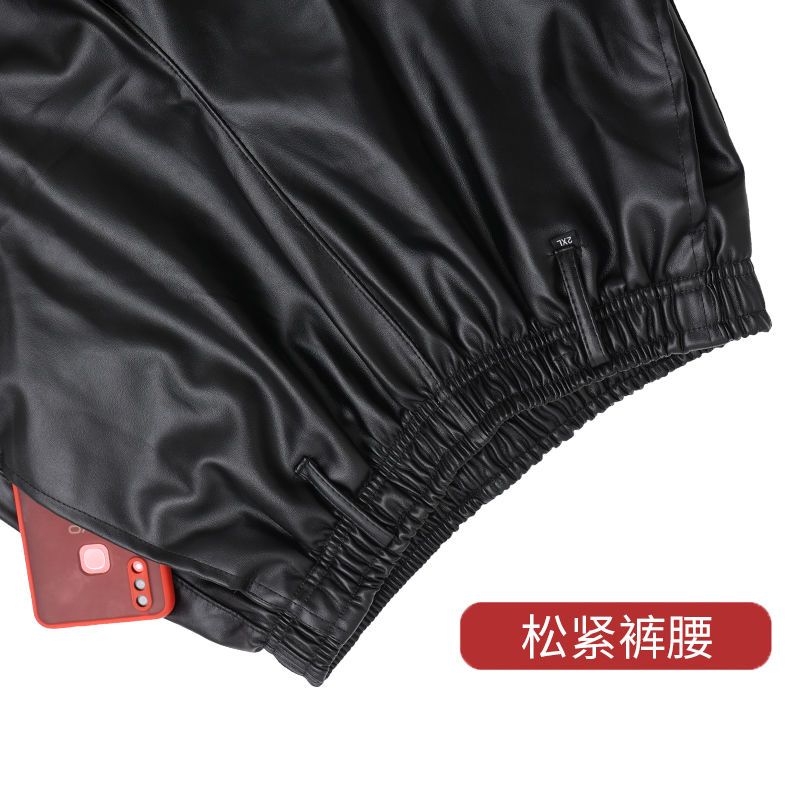 皮衣男单款春秋工作服连帽防油防水干活穿代驾骑行皮衣皮裤套装男