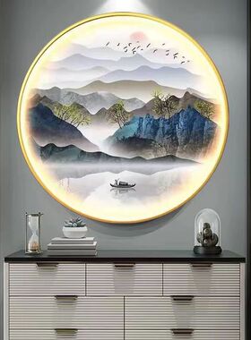 【3671人好评】带LED灯新中式轻奢玄关装饰画圆形卧室走廊楼梯足