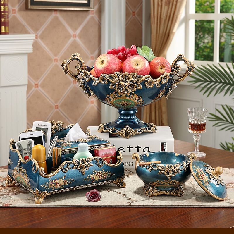 欧式现代大水果盘三件套客厅奢华创意干果盘家用茶几套装装饰摆件