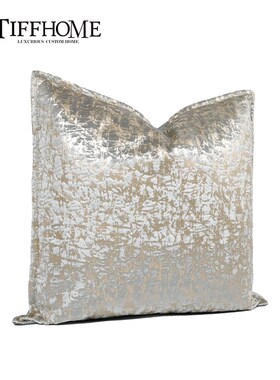 新品现代轻奢样板间割绒抱枕绒烫金白色条纹靠枕S沙发靠垫酒店方