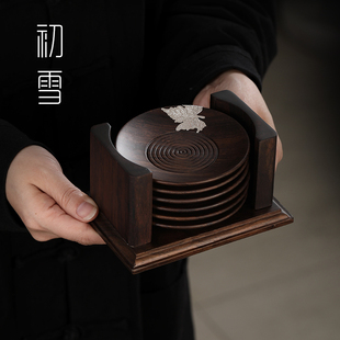 实木茶垫杯垫茶道l茶杯垫托茶具配件小茶托底座托6只装茶碟杯托架