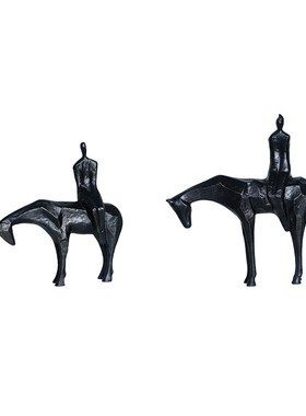 现代新中式黑色抽象骑马摆件金属雕塑家居软装酒店玄关Y书房装饰
