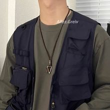 复古日式三角型皮秋冬项链男生设计感小众毛衣链穿搭配饰Vintage