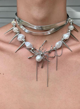 异形蜘蛛朋克多层项链y2k