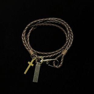 Vintage古着 十字架皮绳手链男女嘻哈风小众设计高级感手绳手饰品