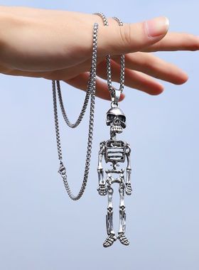 欧美暗黑骷髅人骨架项链嘻哈吊坠