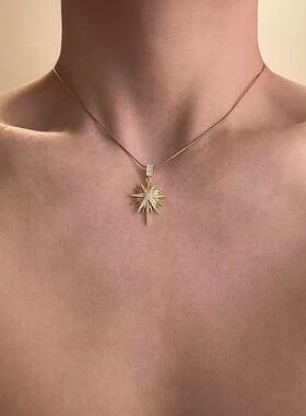 Vintage古着金色太阳花项链男