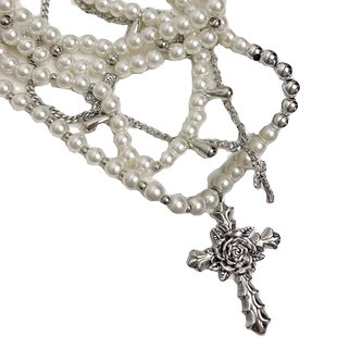 仿珍珠叠戴多层十字架设计感颈链choker小众复古女项链轻奢高级感