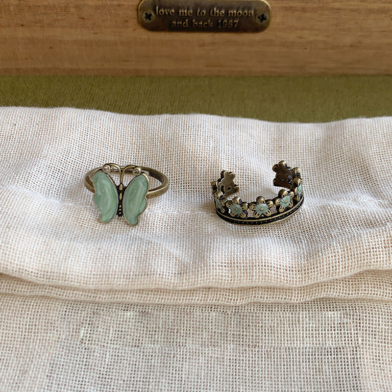 中古vintage滴釉叠戴小众戒指