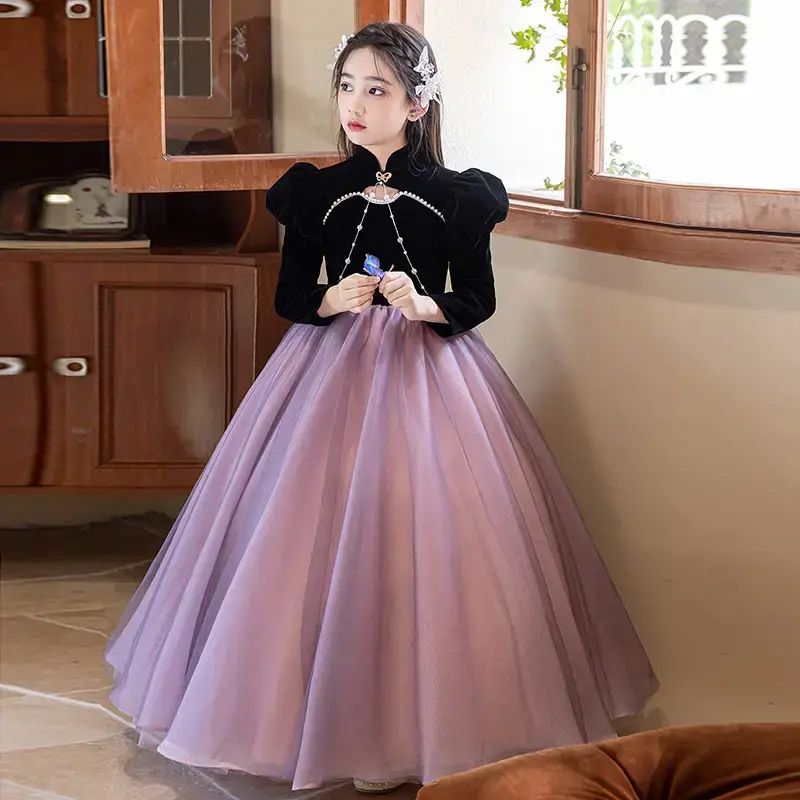 儿童演出服女童晚礼服轻奢小众高端女孩生日公主裙主持人钢琴演奏