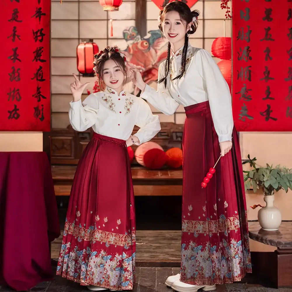 儿童演出服织金马面裙套装女童春秋汉服唐装国风春季女孩中式衬衫