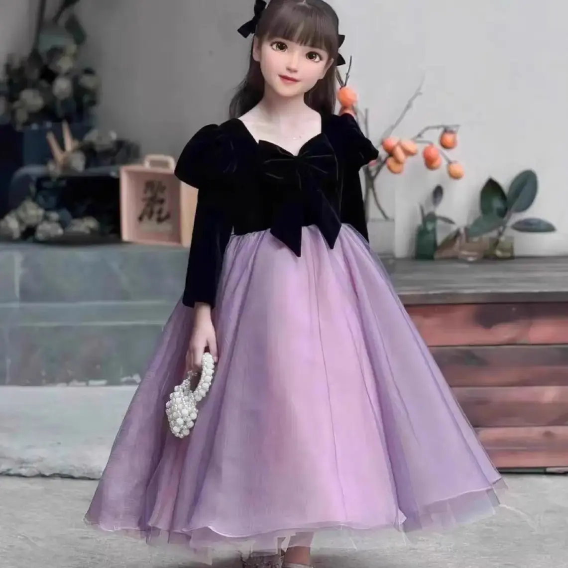 儿童演出服女童晚礼服轻奢小众高端女孩生日公主裙主持人钢琴演奏