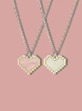 粉色马赛克桃心项链甜美森系少女心粉可爱闺蜜爱心项链百搭