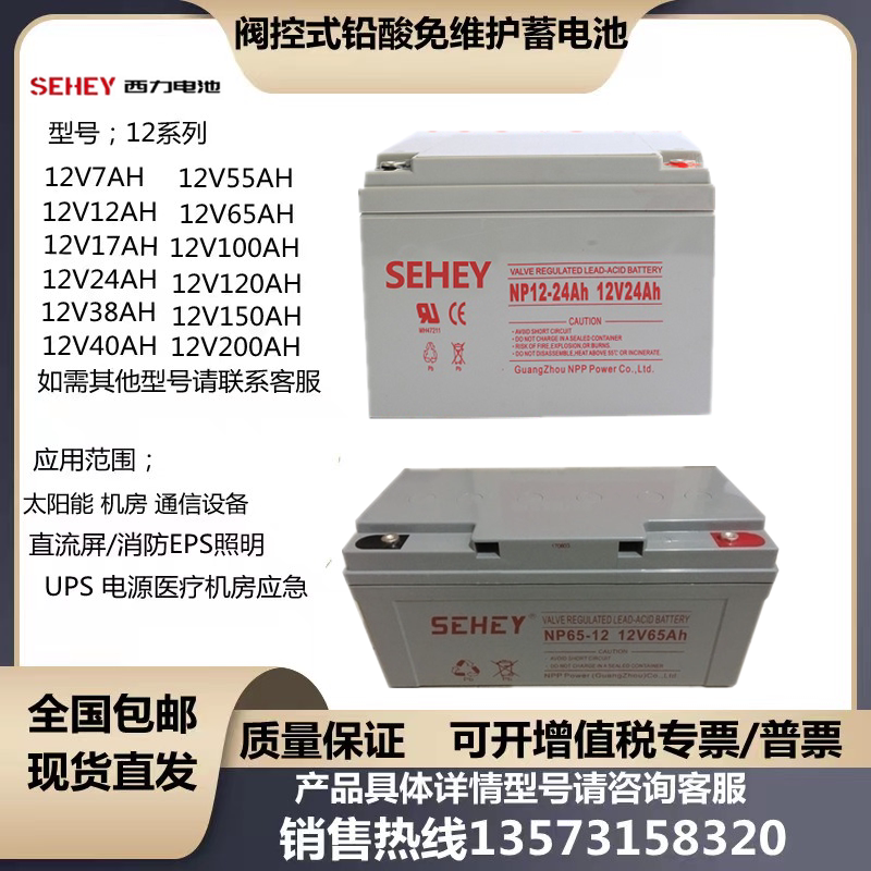 SEHEY西力蓄电池SH12V7AH17A24A38A40A65A100A120A150消防UPS电源