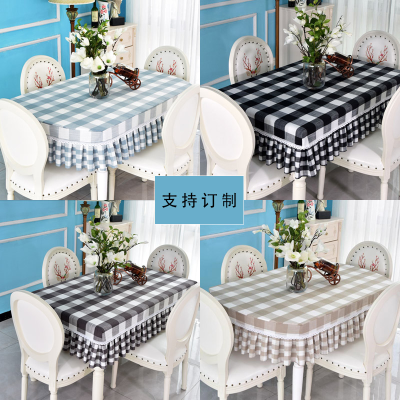 简约格子桌布小h方格布艺棉麻小清新椭圆形餐桌布家用网红茶几台