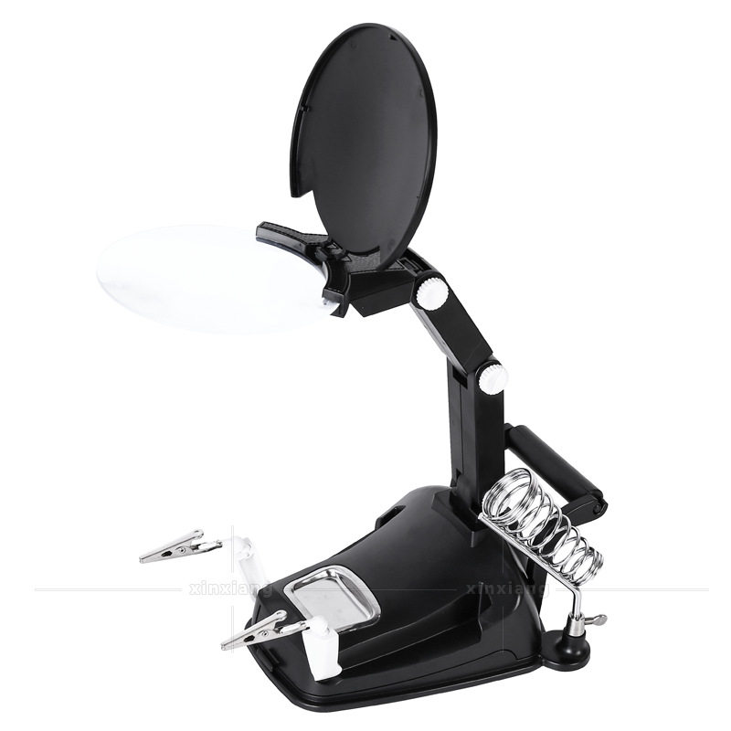 可调节带照明台式双LpED灯支架接电源焊接维修理手机电路板放大镜