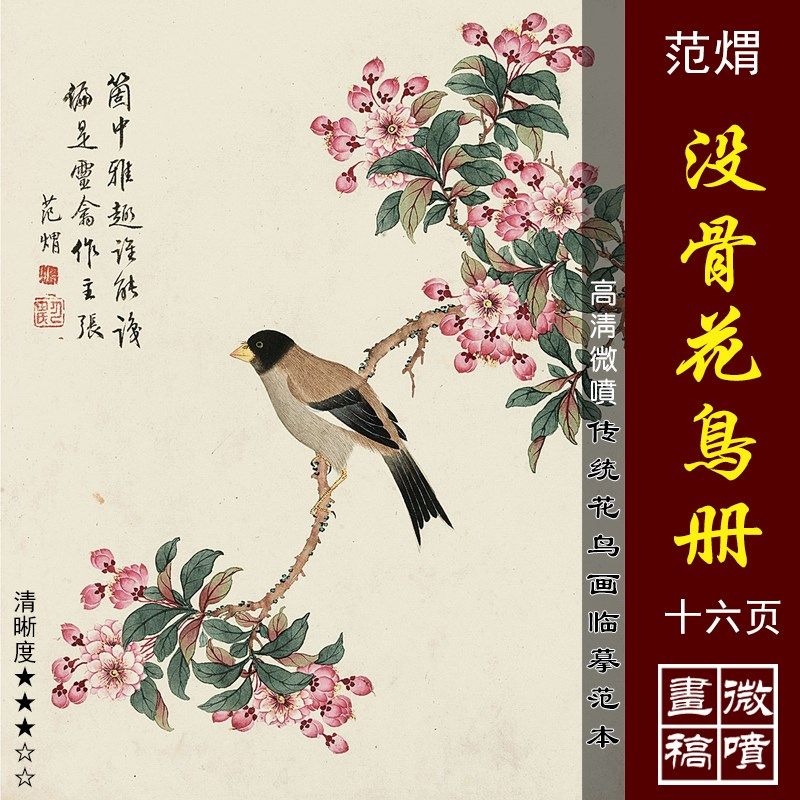 范煟没骨花鸟册微喷打印没骨工笔花鸟画小品临摹绢V布画稿彩色底,家居饰品,国画,淘宝优惠券,粉丝福利购,淘宝优惠卷