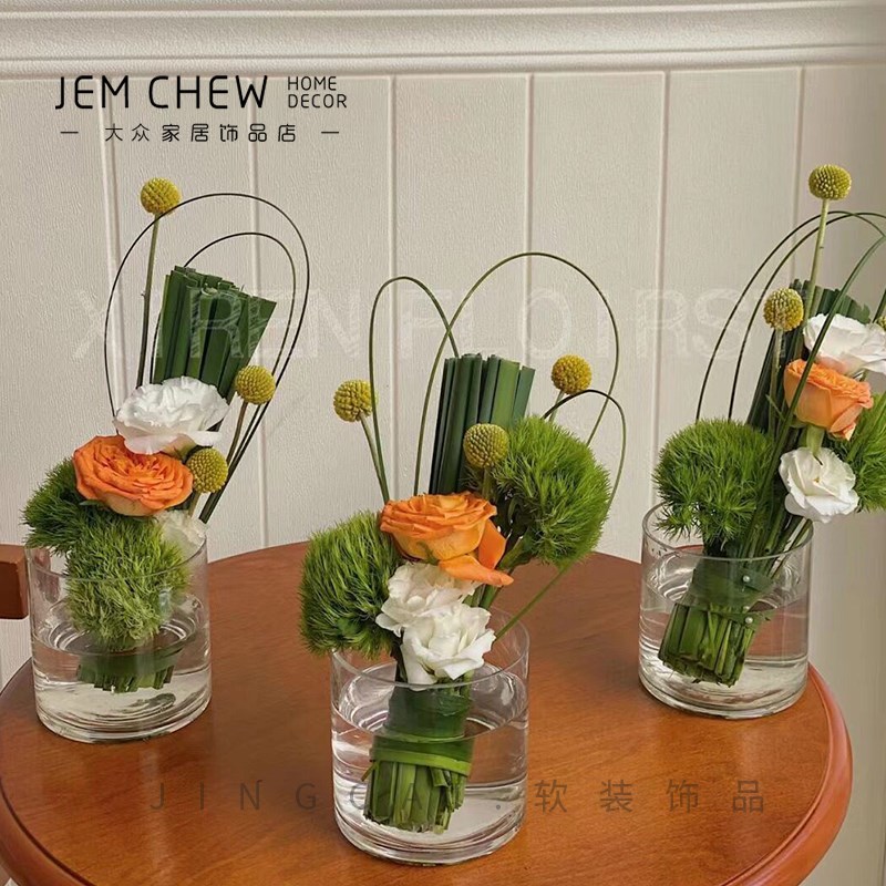 轻奢现代透明花艺k小花瓶套装会议室客厅餐桌茶几边几台面装饰摆