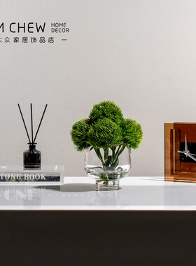 轻奢现代北欧透明小花瓶洽谈桌会议室样板间售楼处V卧室茶几抽纸