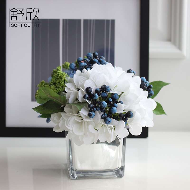 彷真花绢花假花绣球花桑果蕾丝花B套装卧室N床头柜玄关书桌装饰摆