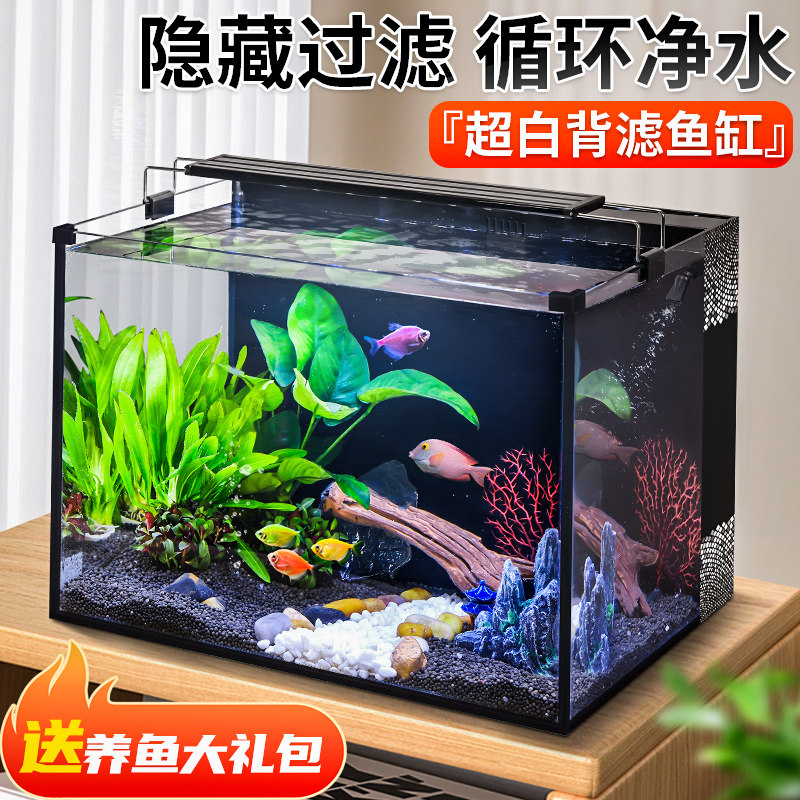 超白背滤鱼缸自循环懒人造景缸小型客厅生态桌面金鱼缸侧滤水草缸