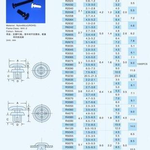 PC板铆钉 尼龙铆钉R3 型 塑料 塑胶卡扣塑料子母铆钉1000只 R形