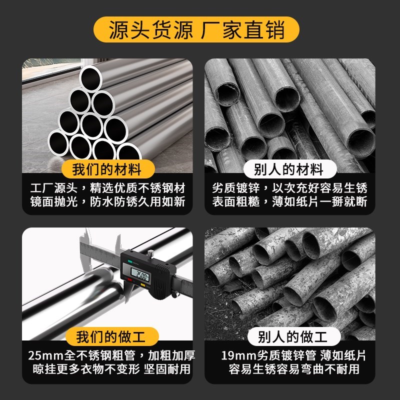 不锈钢落b地折叠家用室内晾衣架阳台F卧室伸缩凉衣杆可移动晒衣架