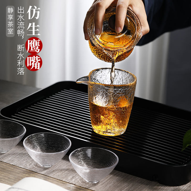 日式锤纹茶杯套装玻璃大号不烫手茶壶盖碗带过R滤泡功夫茶具套装