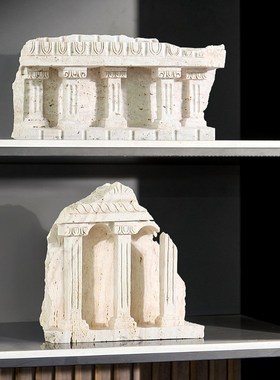 现代简约侘寂风黄洞石罗马柱建筑模型大理石雕刻摆件W样板间装饰