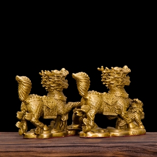 吉祥纯铜求子麒麟摆件 麒麟送子卧室装饰品一对 家V居风水创意饰