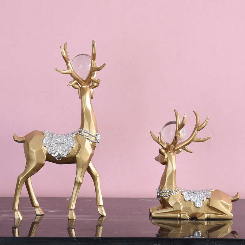 北欧招财鹿摆件几何鹿水晶球抽象造型客厅门厅酒柜Y电视柜鹿工艺