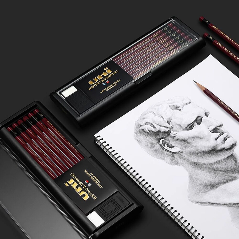 日本UNI三菱铅笔素描铅笔金装铅笔2B原木杆初学者书写绘画考试专用铅笔设计专用12支套装笔官方旗舰店