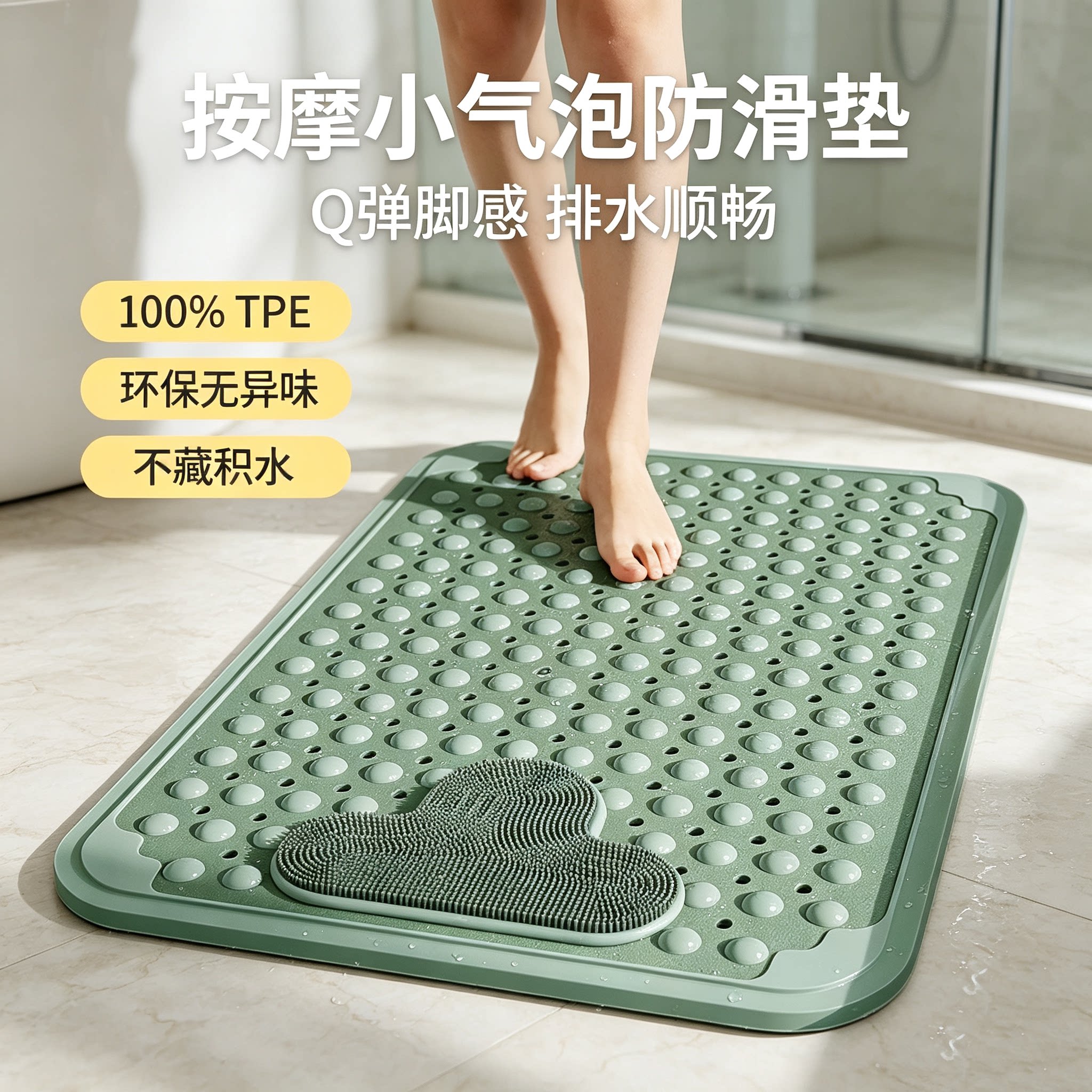 三蓝TPE浴室防滑按摩地垫