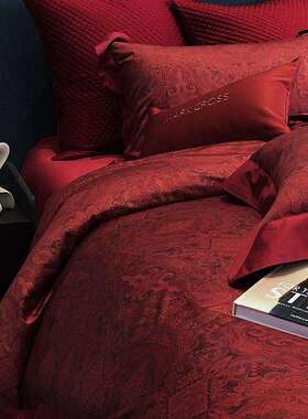 100支长绒棉四件套纯棉婚庆红色印花被套结婚1.8床上用品奢华印花