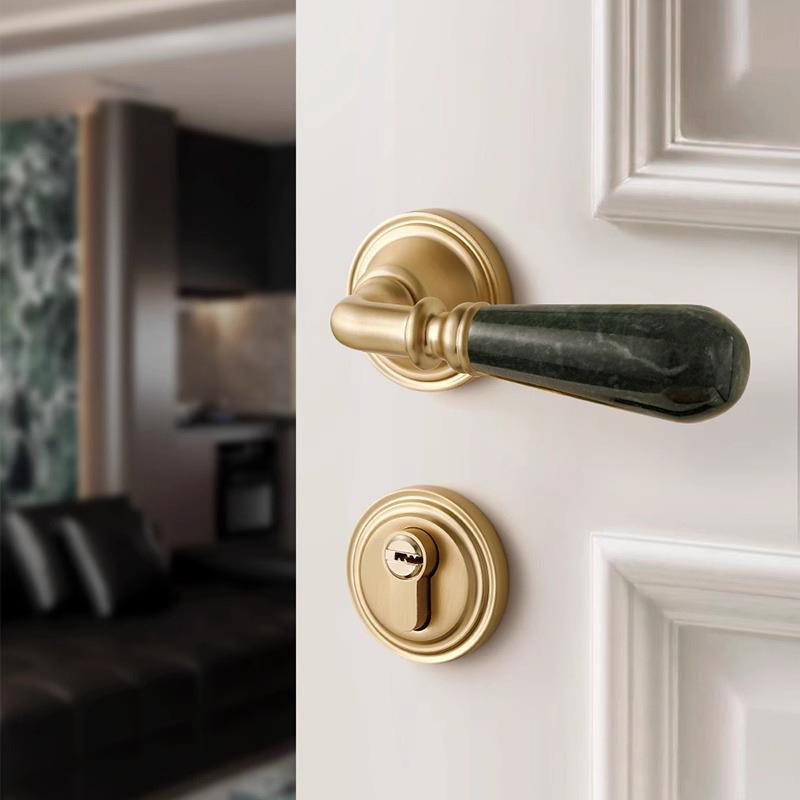 烁盾法式卧室门锁中古复古风室内家用门把手大理石磁吸静音分体锁