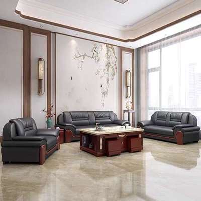 现货黑色办公沙发三人位沙发单人位沙发接待沙发新中式办公室沙发