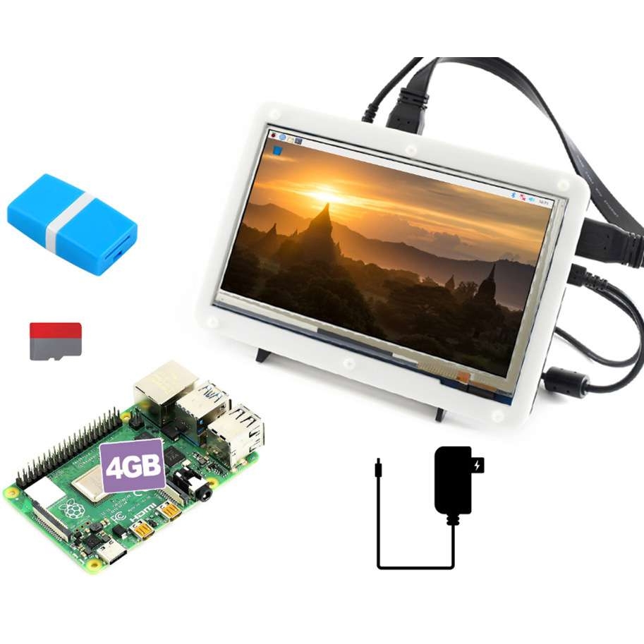 树莓派4代B显示套餐 含PI4B-4GB 7寸电容屏超清屏 16GB SD卡等