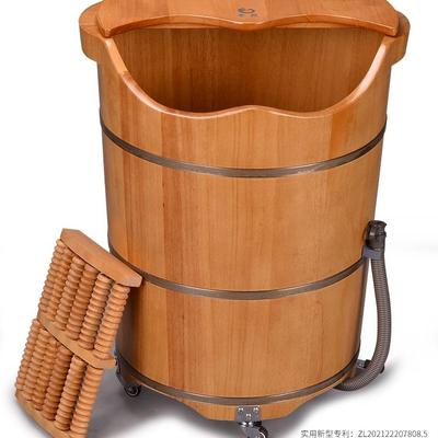 泡脚桶过小腿木桶带排水洗脚足浴木盆橡木家用盆带轮子高深桶