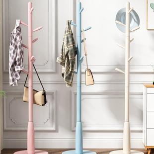 实木衣架落地卧室简易衣帽架儿童简约白色创意衣服架子家用挂jω