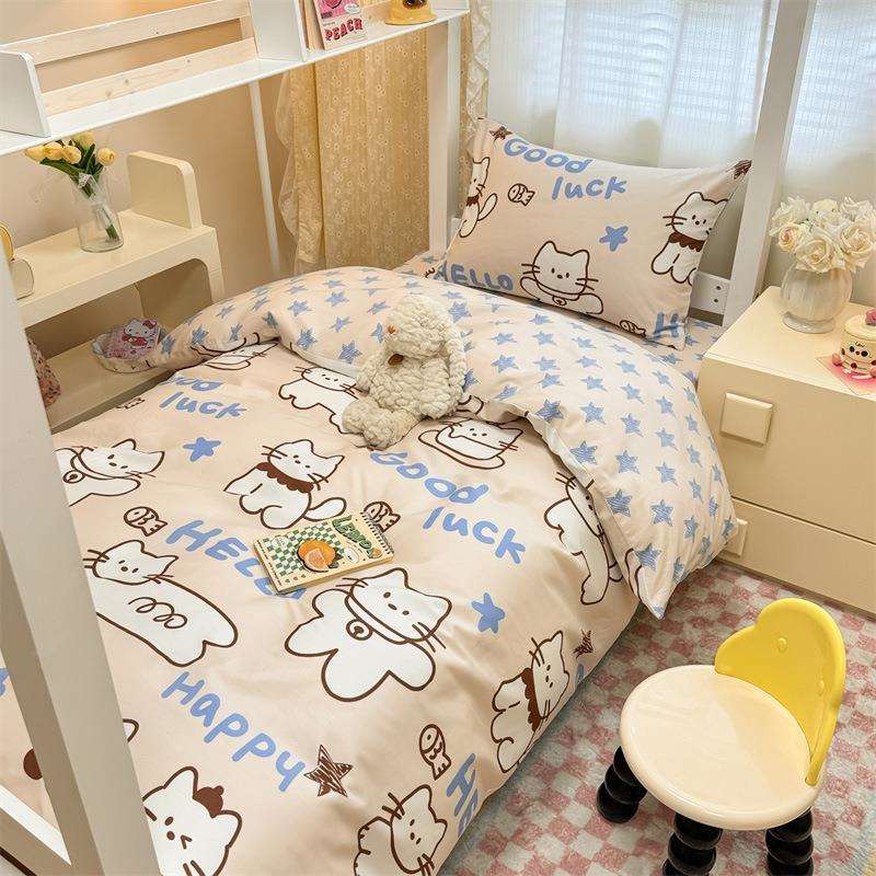 学生单人宿舍上下铺床单三件套被套纯棉全棉四件套床上用品被罩女