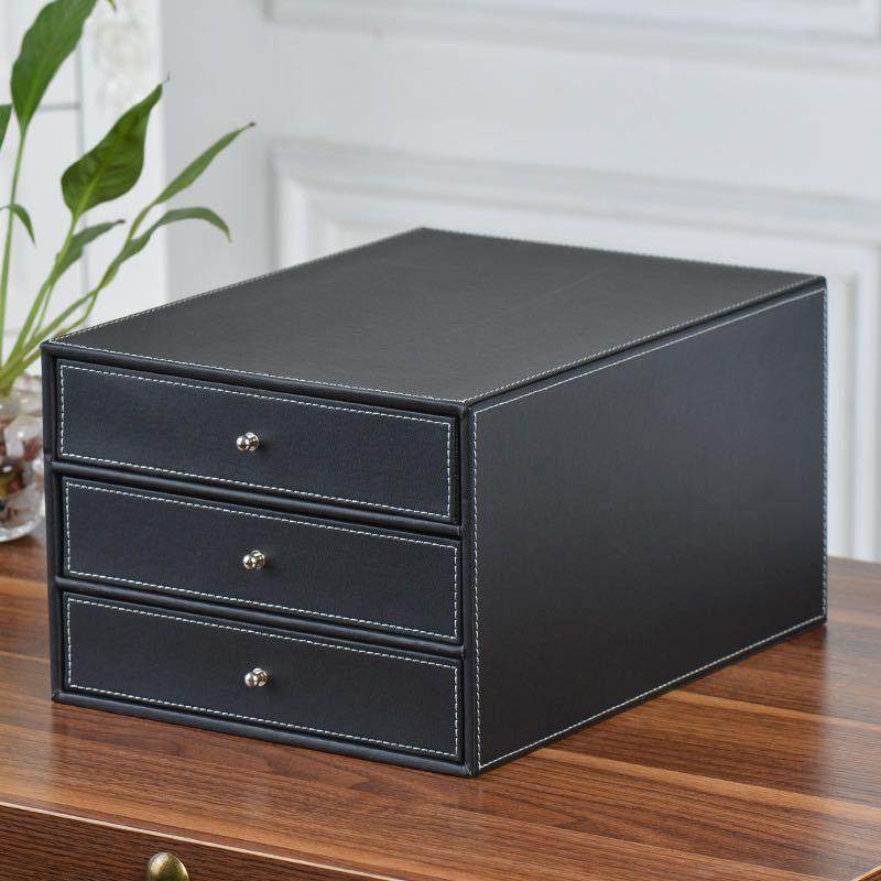 创意皮革收纳桌面文件柜A4资料三层抽屉储物盒商务办公文具整理盒,收纳整理,烫衣板及配件,淘宝优惠券,粉丝福利购,淘宝优惠卷